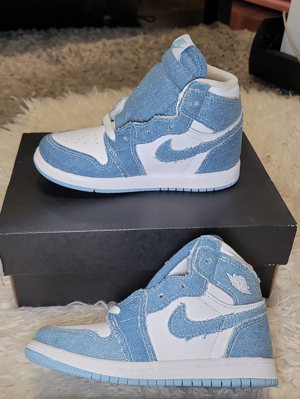 Jordan Kids Blue and White High-Top Sneakers
